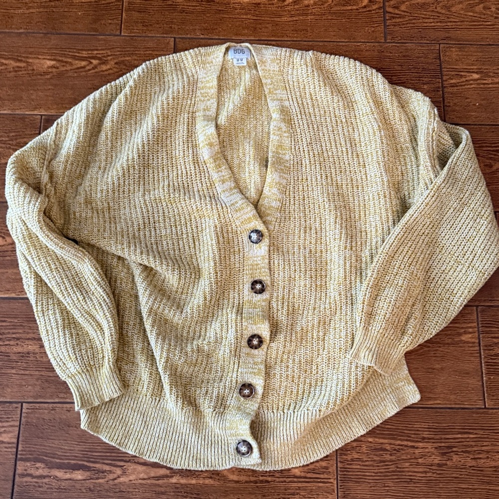 Urban Outfitters BDG Harper Yellow Marled Longline Button Up Cardigan Medium